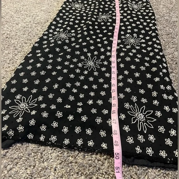 Sold-90s Vintage Y2K Fully Beaded 100% Silk Black Maxi Dress - Picture 6 of 12